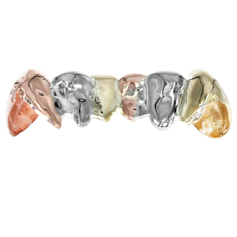 6 Teeth Diamond Tri Color Grillz Diamond Cut