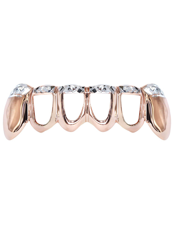 Gold 6 Teeth Two Tone Diamond Cut Grills