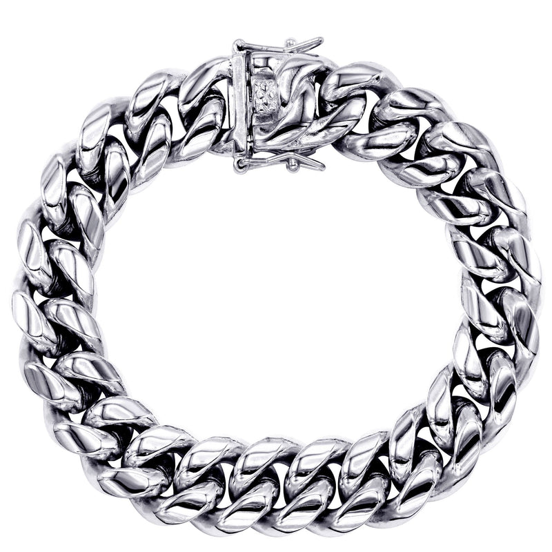 White Gold Plated Mens Solid Miami Cuban Link Bracelet