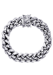 White Gold Plated Mens Solid Miami Cuban Link Bracelet