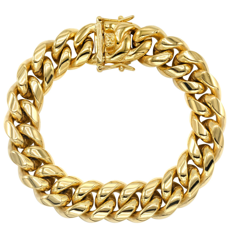 Solid Gold Plated Miami Cuban Link Chain & Bracelet ( 14 Mm )