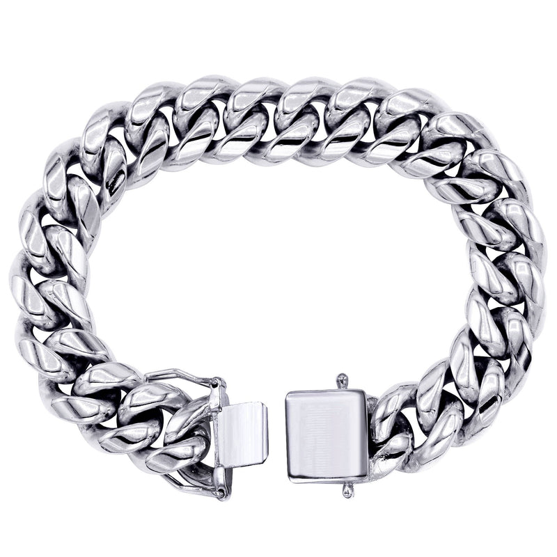 White Gold Plated Mens Solid Miami Cuban Link Bracelet