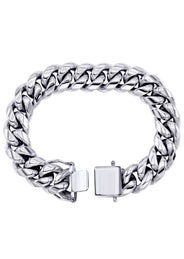 White Gold Plated Mens Solid Miami Cuban Link Bracelet