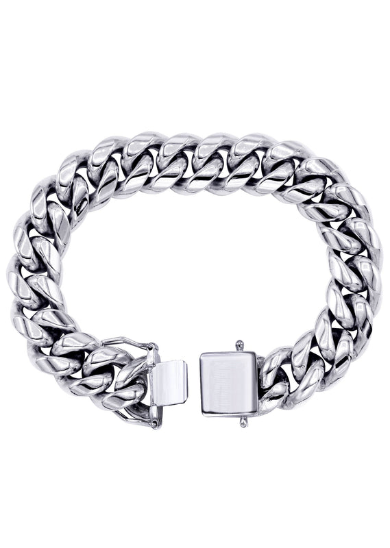 White Gold Plated Mens Solid Miami Cuban Link Bracelet