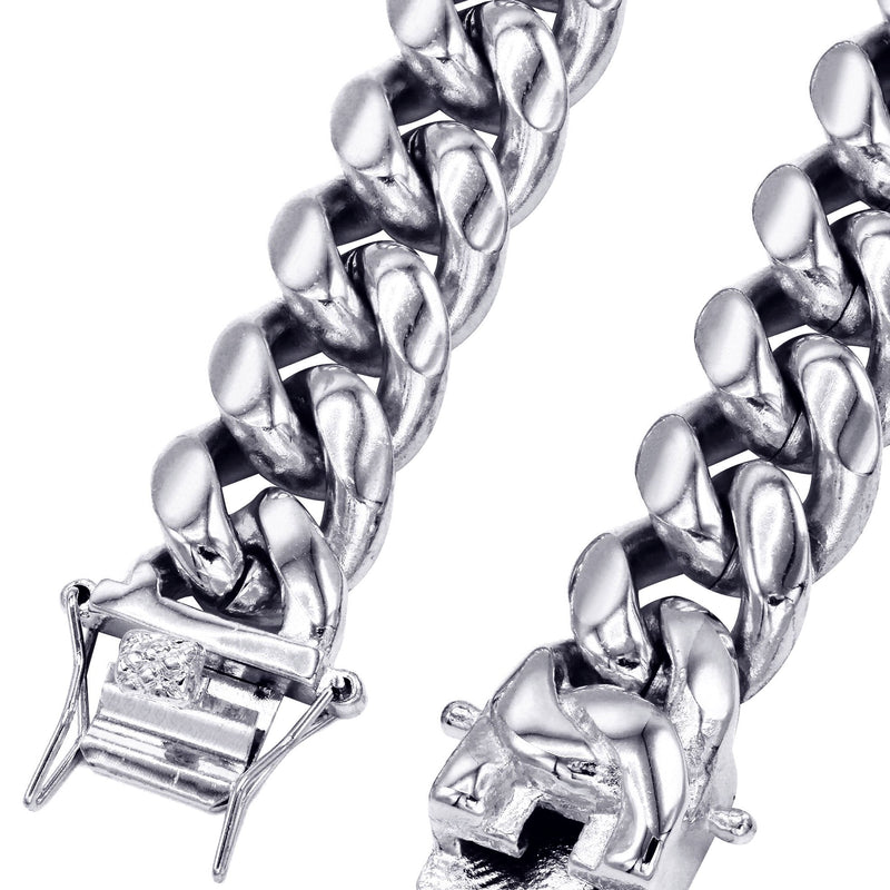 White Gold Plated Mens Solid Miami Cuban Link Chain