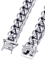 White Gold Plated Mens Solid Miami Cuban Link Chain