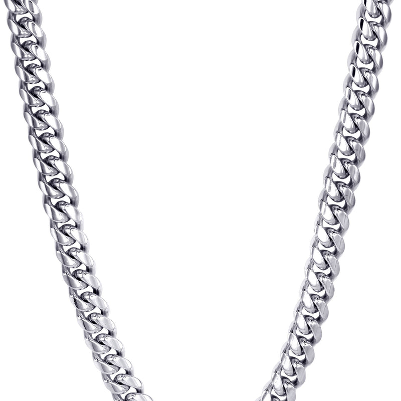 White Gold Plated Mens Solid Miami Cuban Link Chain
