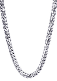 White Gold Plated Mens Solid Miami Cuban Link Chain