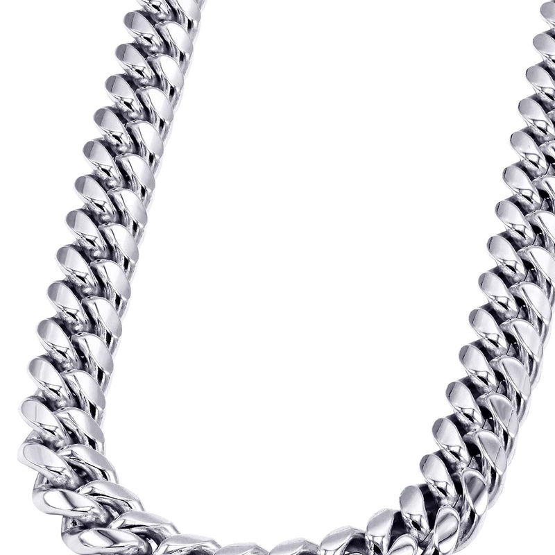 White Gold Plated Mens Solid Miami Cuban Link Chain