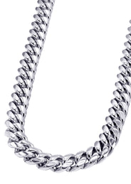 White Gold Plated Mens Solid Miami Cuban Link Chain