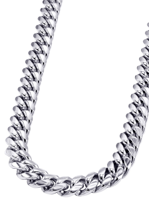 White Gold Plated Mens Solid Miami Cuban Link Chain
