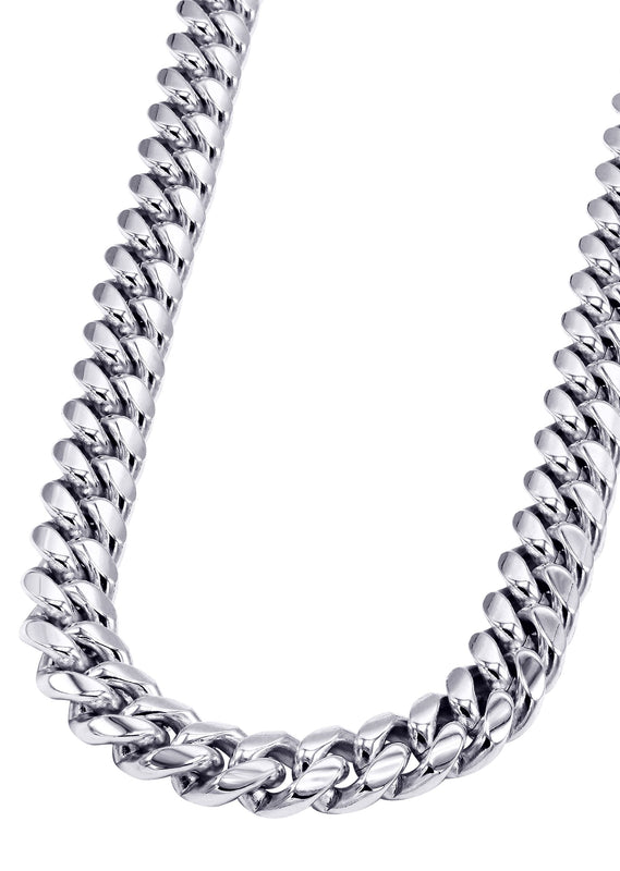 White Gold Plated Mens Solid Miami Cuban Link Chain