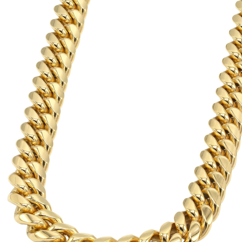 Solid Gold Plated Miami Cuban Link Chain & Bracelet ( 14 Mm )