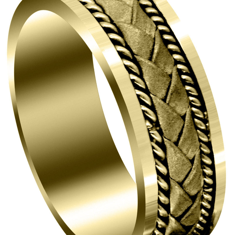 Yellow Gold Hand Woven Mens Wedding Band | Sand Blast Finish (Jeremy)