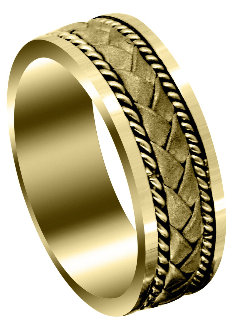 Yellow Gold Hand Woven Mens Wedding Band | Sand Blast Finish (Jeremy)