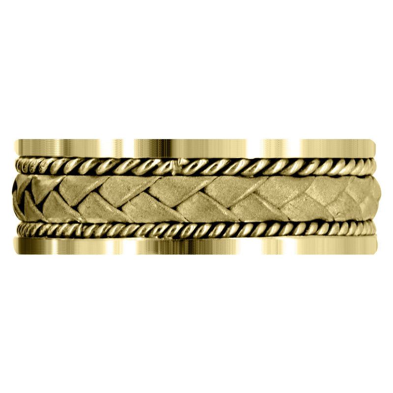 Yellow Gold Hand Woven Mens Wedding Band | Sand Blast Finish (Jeremy)
