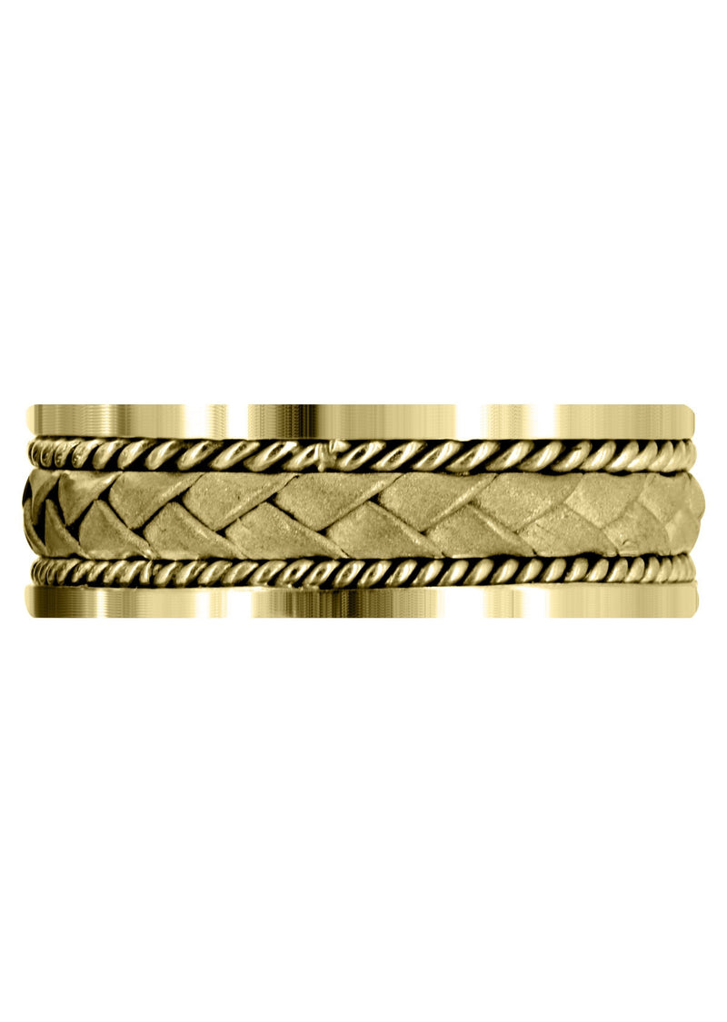 Yellow Gold Hand Woven Mens Wedding Band | Sand Blast Finish (Jeremy)