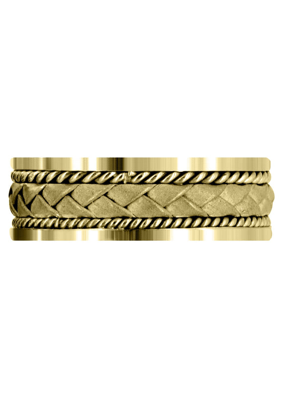 Yellow Gold Hand Woven Mens Wedding Band | Sand Blast Finish (Jeremy)