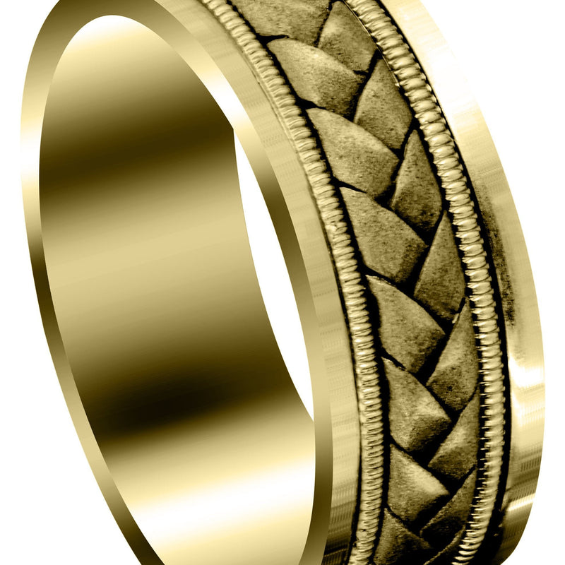 Yellow Gold Hand Woven Mens Wedding Band | Sand Blast Finish (Bradley)