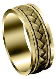 Yellow Gold Hand Woven Mens Wedding Band | Sand Blast Finish (Bradley)