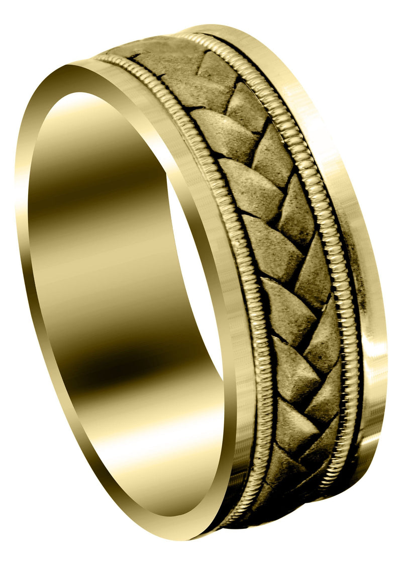 Yellow Gold Hand Woven Mens Wedding Band | Sand Blast Finish (Bradley)