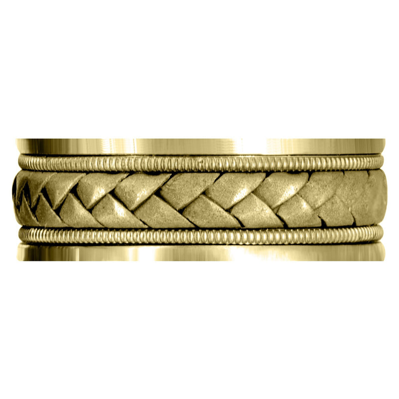 Yellow Gold Hand Woven Mens Wedding Band | Sand Blast Finish (Bradley)