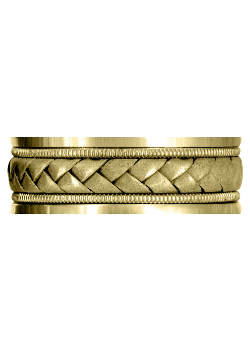 Yellow Gold Hand Woven Mens Wedding Band | Sand Blast Finish (Bradley)