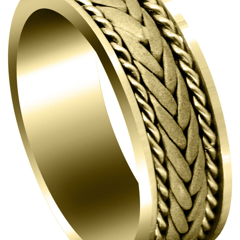 Yellow Gold Hand Woven Unique Mens Wedding Band | Sand Blast Finish (Calvin)