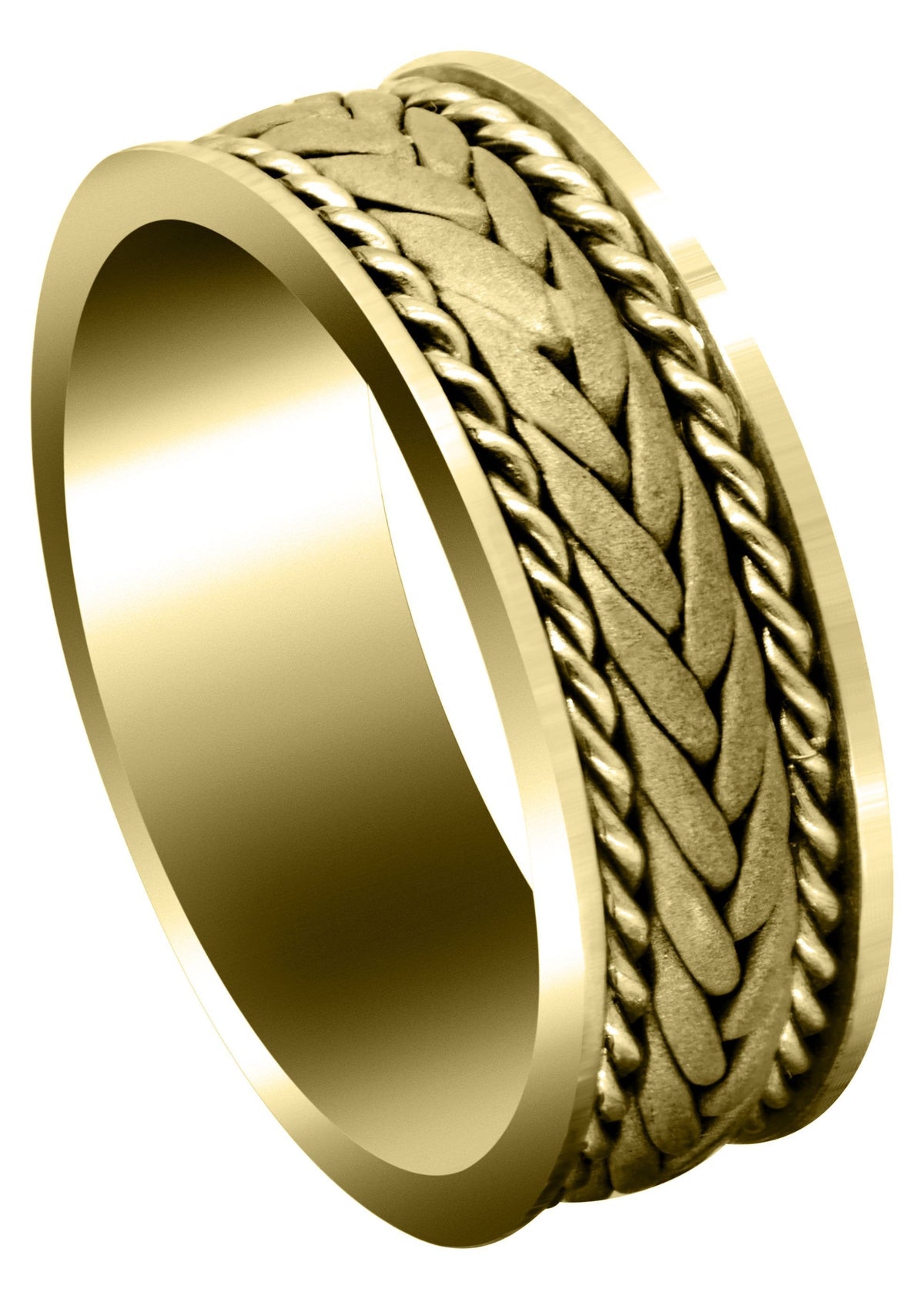 Yellow Gold Hand Woven Unique Mens Wedding Band | Sand Blast Finish (Calvin)
