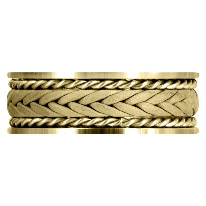 Yellow Gold Hand Woven Unique Mens Wedding Band | Sand Blast Finish (Calvin)