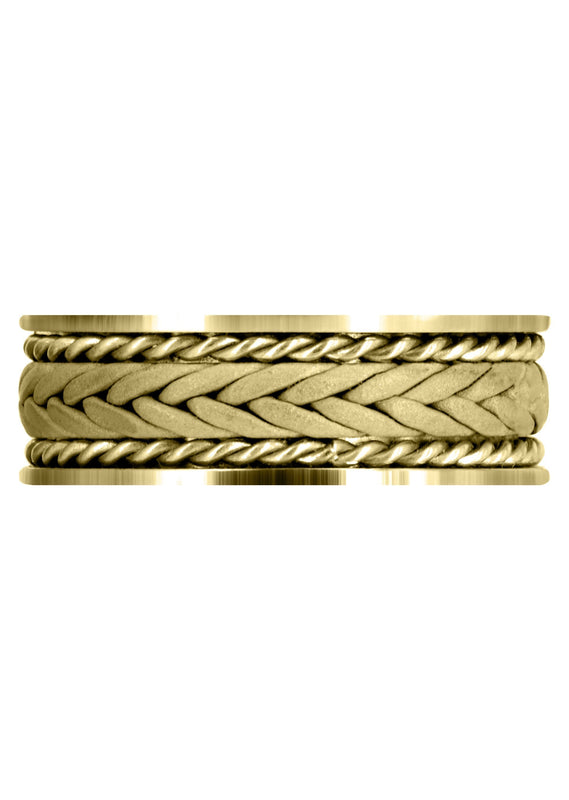 Yellow Gold Hand Woven Unique Mens Wedding Band | Sand Blast Finish (Calvin)