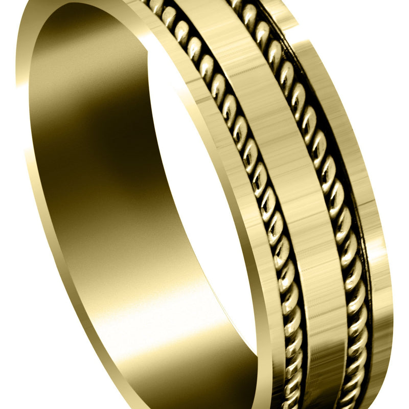 Yellow Gold Hand Woven Mens Wedding Band | High Polish Finish (Abel)