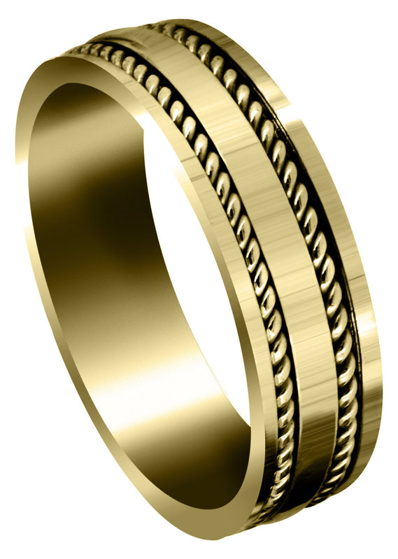 Yellow Gold Hand Woven Mens Wedding Band | High Polish Finish (Abel)