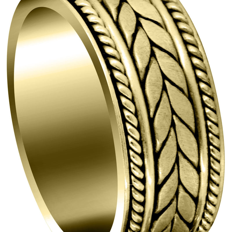 Yellow Gold Hand Woven Mens Wedding Band | Satin Finish (Diego)