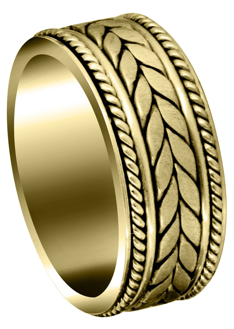 Yellow Gold Hand Woven Mens Wedding Band | Satin Finish (Diego)