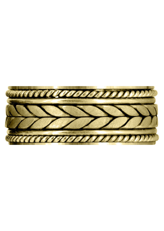 Yellow Gold Hand Woven Mens Wedding Band | Satin Finish (Diego)