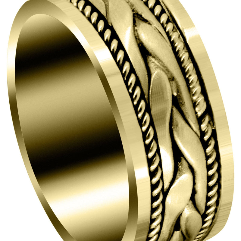 Yellow Gold Hand Woven Mens Wedding Band | Satin Finish (Preston)