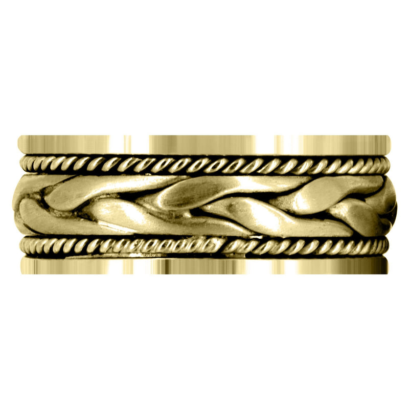 Yellow Gold Hand Woven Mens Wedding Band | Satin Finish (Preston)