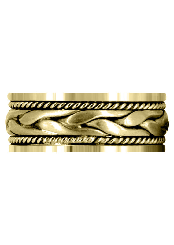Yellow Gold Hand Woven Mens Wedding Band | Satin Finish (Preston)