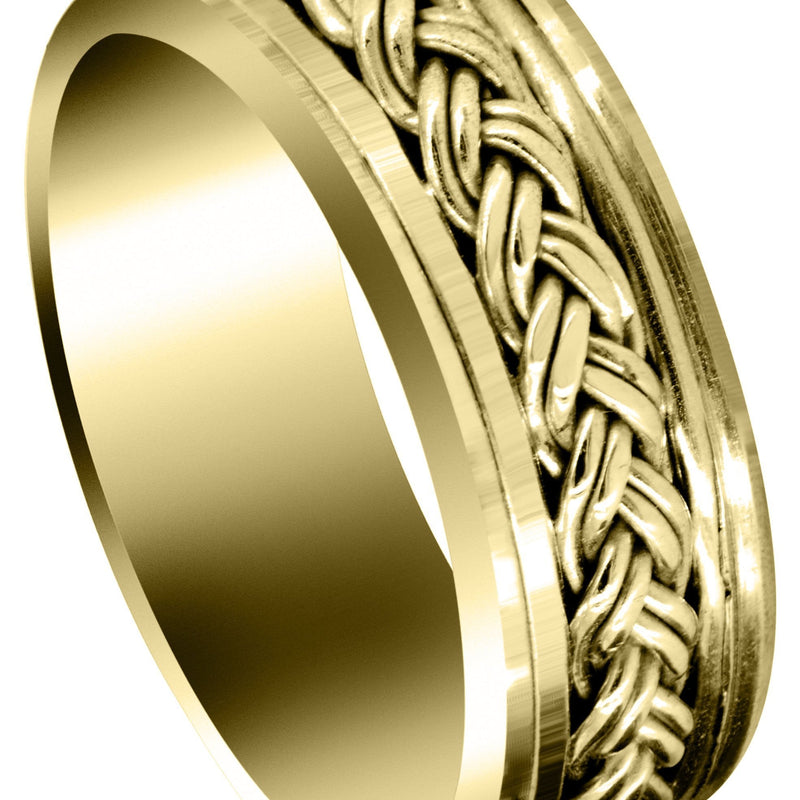 Yellow Gold Hand Woven Unique Mens Wedding Band | High Polish Finish (Marcus)