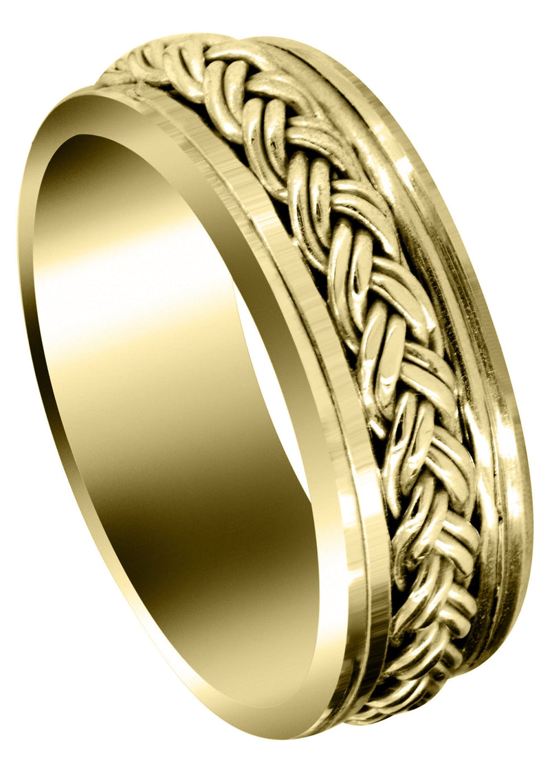 Yellow Gold Hand Woven Unique Mens Wedding Band | High Polish Finish (Marcus)