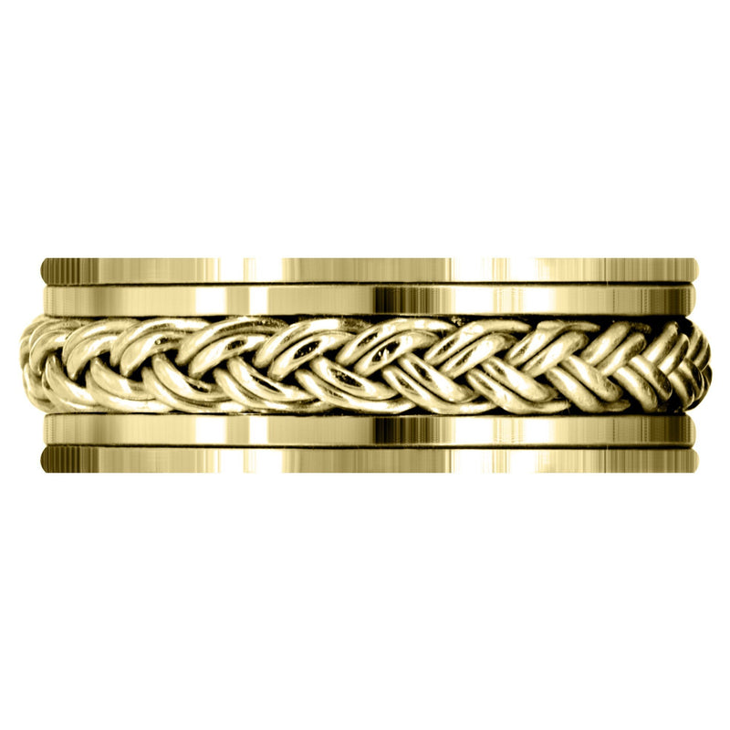 Yellow Gold Hand Woven Unique Mens Wedding Band | High Polish Finish (Marcus)