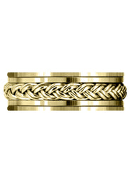 Yellow Gold Hand Woven Unique Mens Wedding Band | High Polish Finish (Marcus)