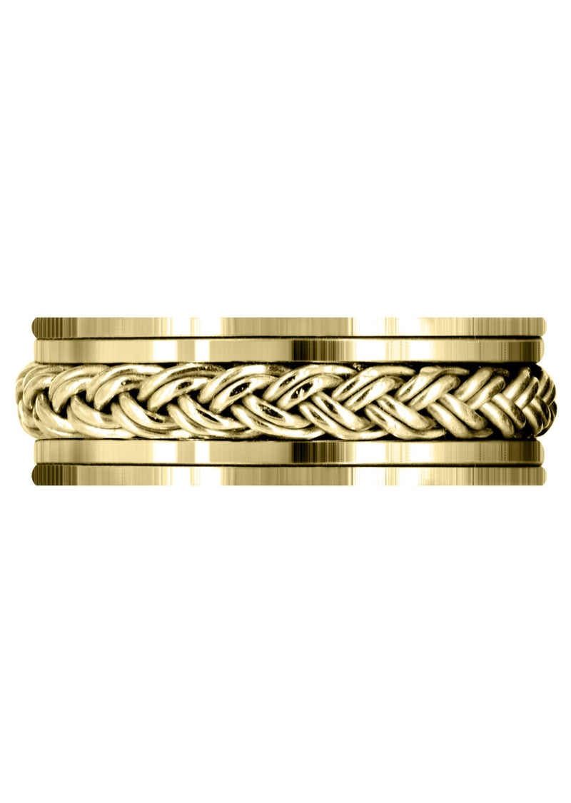 Yellow Gold Hand Woven Unique Mens Wedding Band | High Polish Finish (Marcus)
