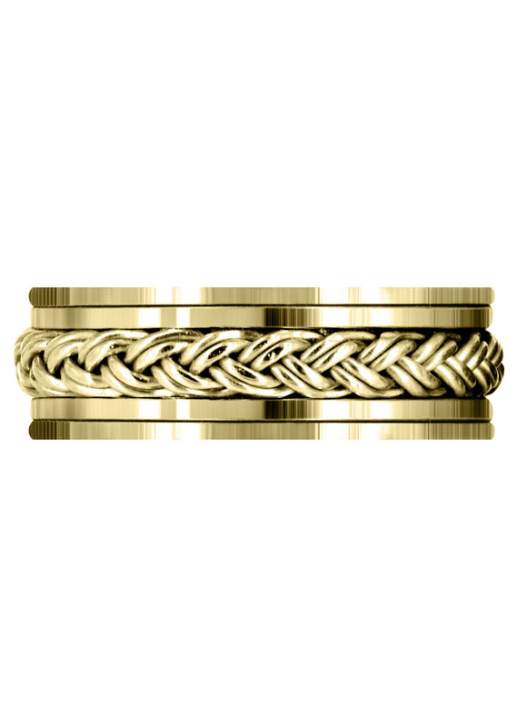 Yellow Gold Hand Woven Unique Mens Wedding Band | High Polish Finish (Marcus)