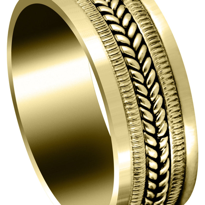 Yellow Gold Hand Woven Mens Wedding Band | High Polish Finish (Alan)