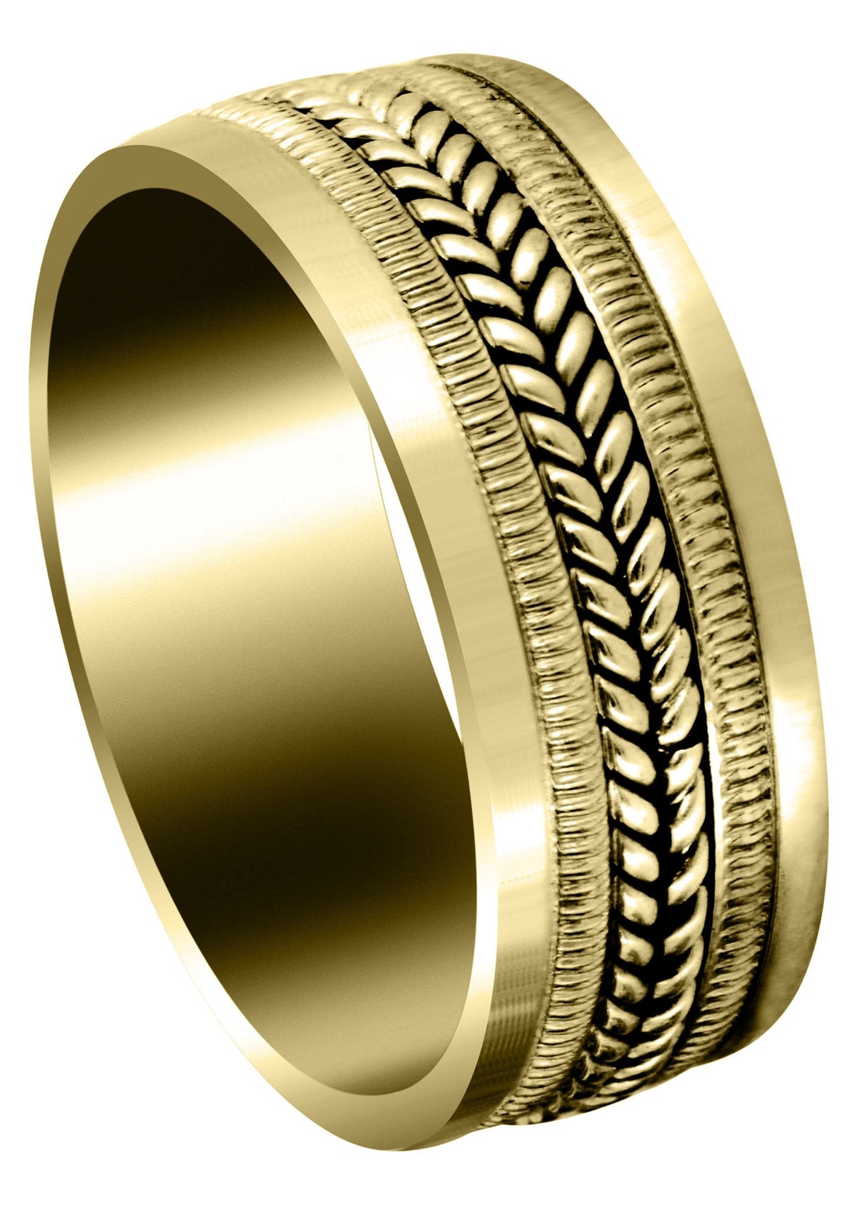 Yellow Gold Hand Woven Mens Wedding Band | High Polish Finish (Alan)