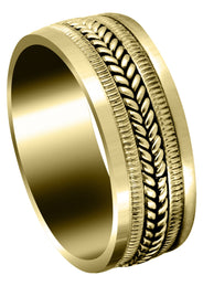 Yellow Gold Hand Woven Mens Wedding Band | High Polish Finish (Alan)