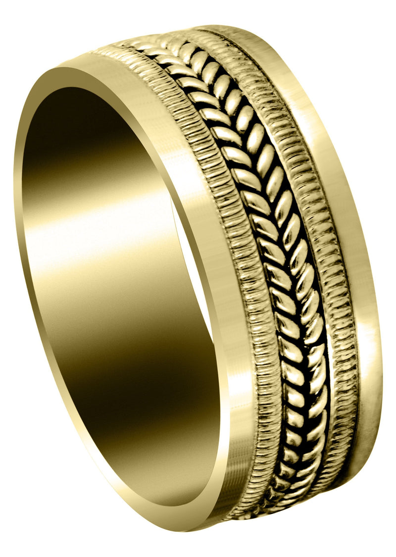 Yellow Gold Hand Woven Mens Wedding Band | High Polish Finish (Alan)