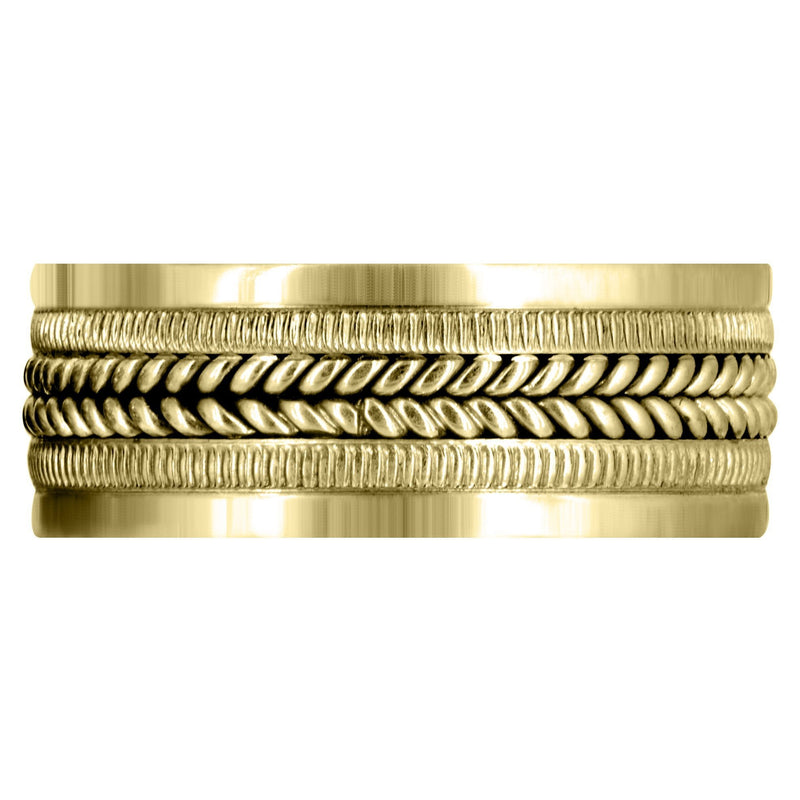 Yellow Gold Hand Woven Mens Wedding Band | High Polish Finish (Alan)
